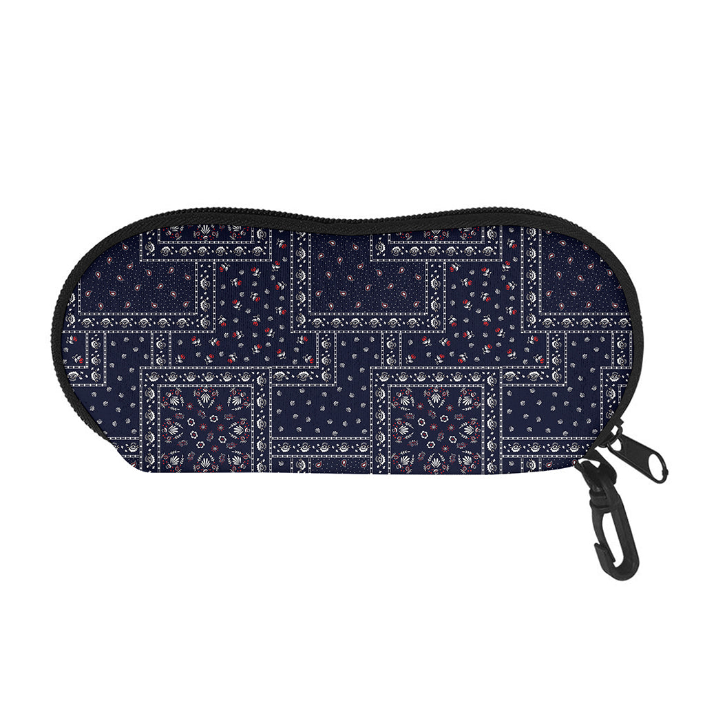 Blue Floral Patchwork Pattern Print Glasses Case