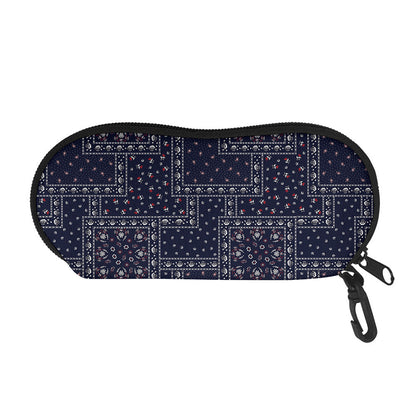 Blue Floral Patchwork Pattern Print Glasses Case