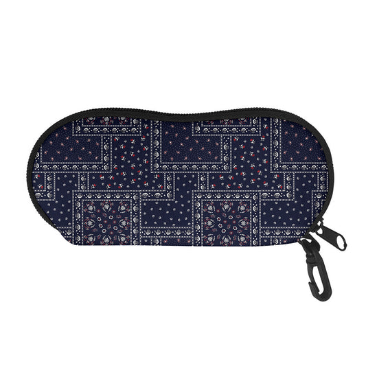 Blue Floral Patchwork Pattern Print Glasses Case