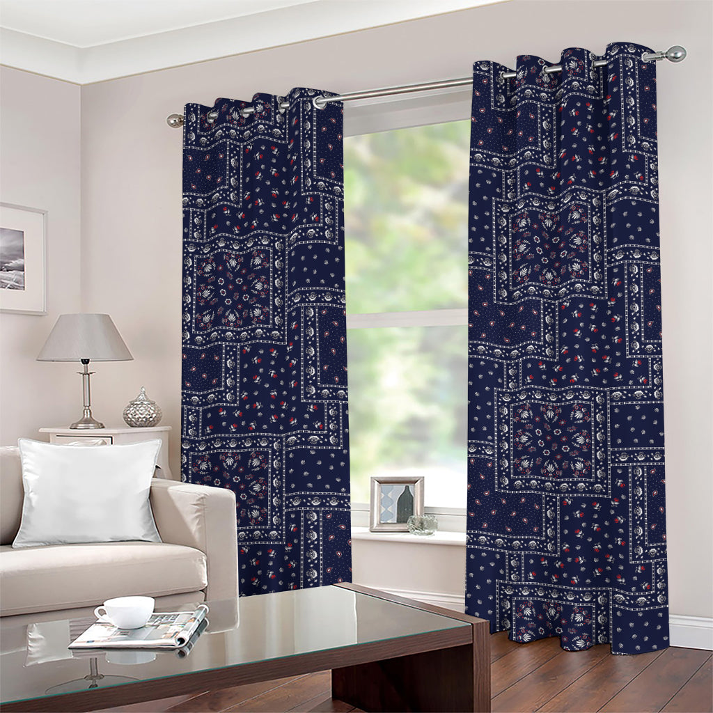 Blue Floral Patchwork Pattern Print Grommet Curtains