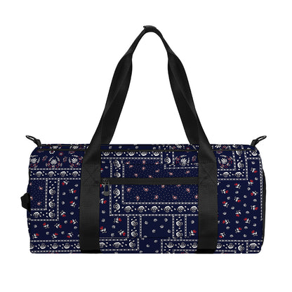 Blue Floral Patchwork Pattern Print Gym Bag