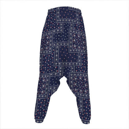 Blue Floral Patchwork Pattern Print Hammer Pants