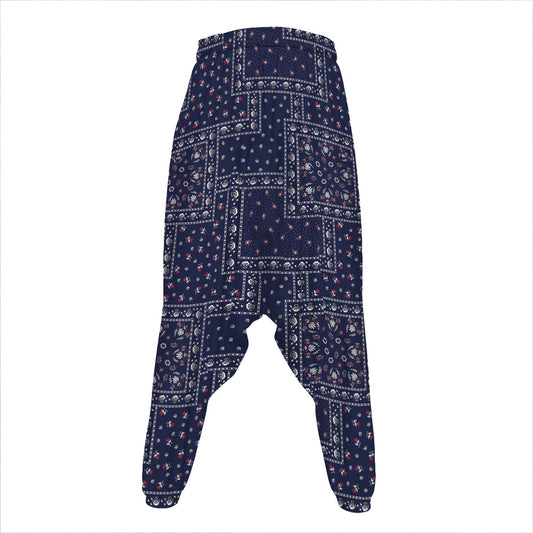 Blue Floral Patchwork Pattern Print Hammer Pants