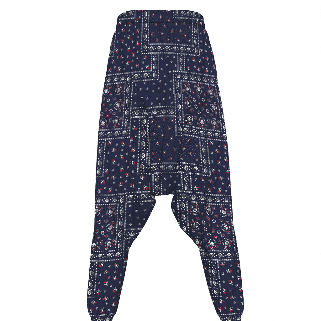 Blue Floral Patchwork Pattern Print Hammer Pants