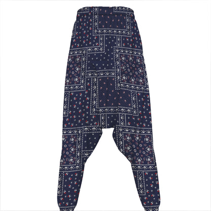 Blue Floral Patchwork Pattern Print Hammer Pants