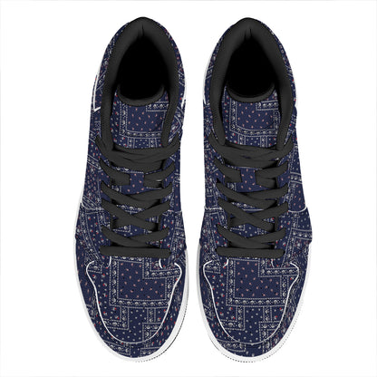 Blue Floral Patchwork Pattern Print High Top Leather Sneakers