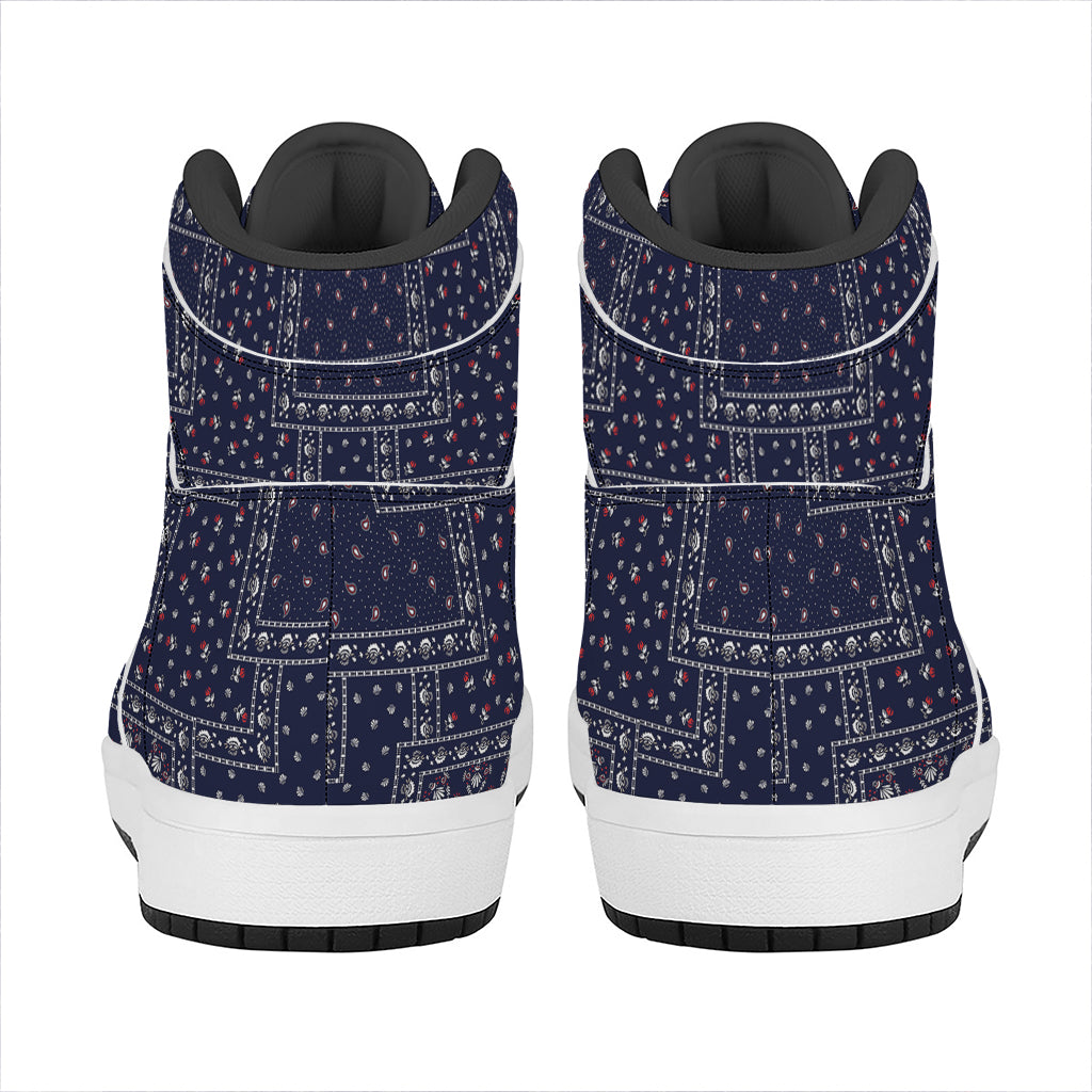 Blue Floral Patchwork Pattern Print High Top Leather Sneakers