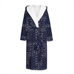 Blue Floral Patchwork Pattern Print Hooded Bathrobe