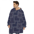 Blue Floral Patchwork Pattern Print Hoodie Blanket
