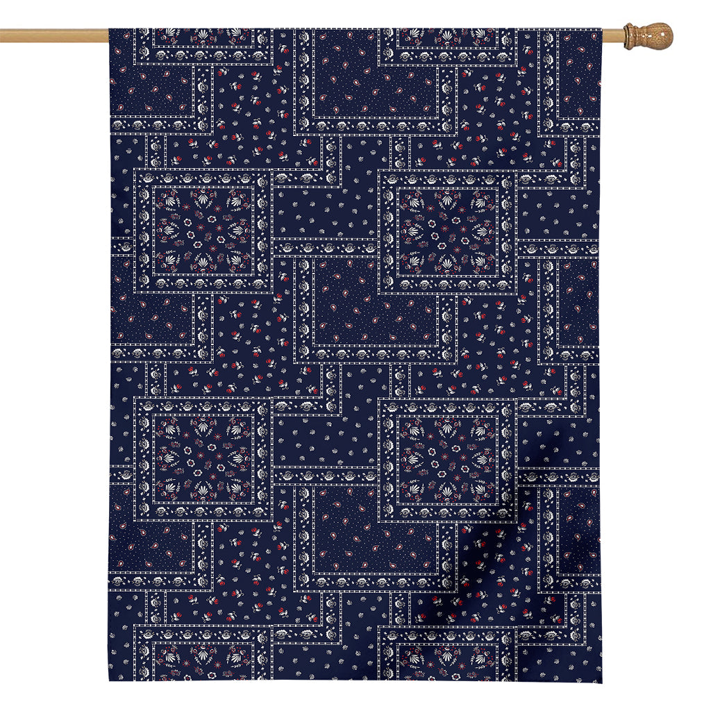 Blue Floral Patchwork Pattern Print House Flag
