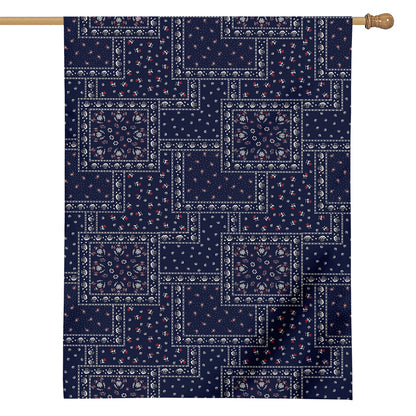 Blue Floral Patchwork Pattern Print House Flag