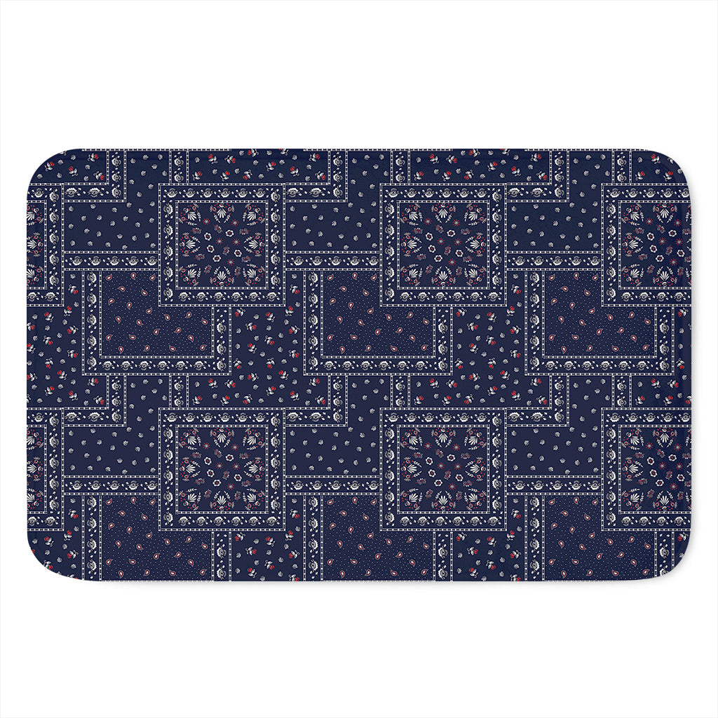 Blue Floral Patchwork Pattern Print Indoor Door Mat