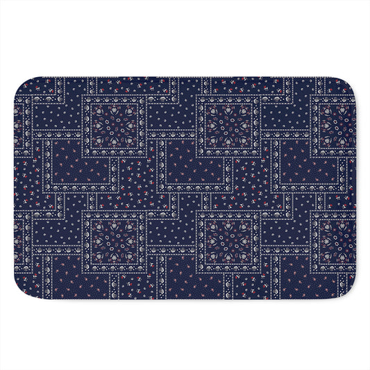 Blue Floral Patchwork Pattern Print Indoor Door Mat