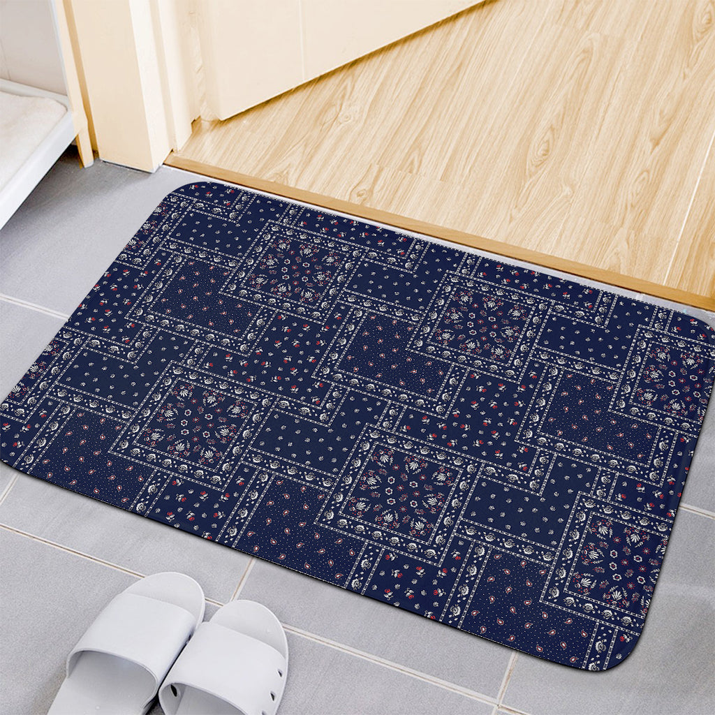 Blue Floral Patchwork Pattern Print Indoor Door Mat