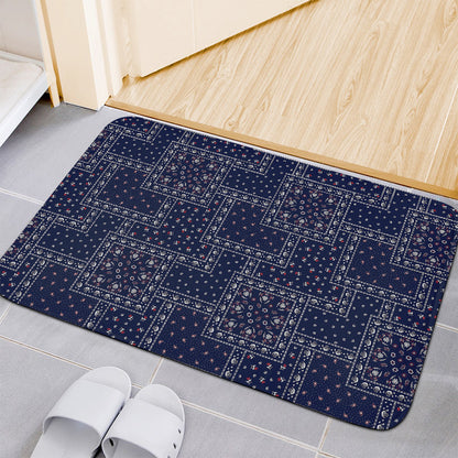 Blue Floral Patchwork Pattern Print Indoor Door Mat
