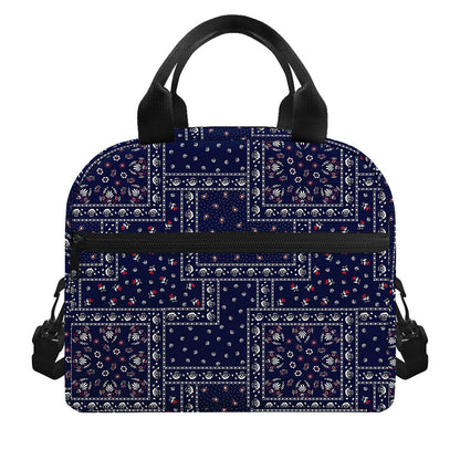 Blue Floral Patchwork Pattern Print Insulated Lunch Bag