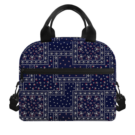 Blue Floral Patchwork Pattern Print Insulated Lunch Bag
