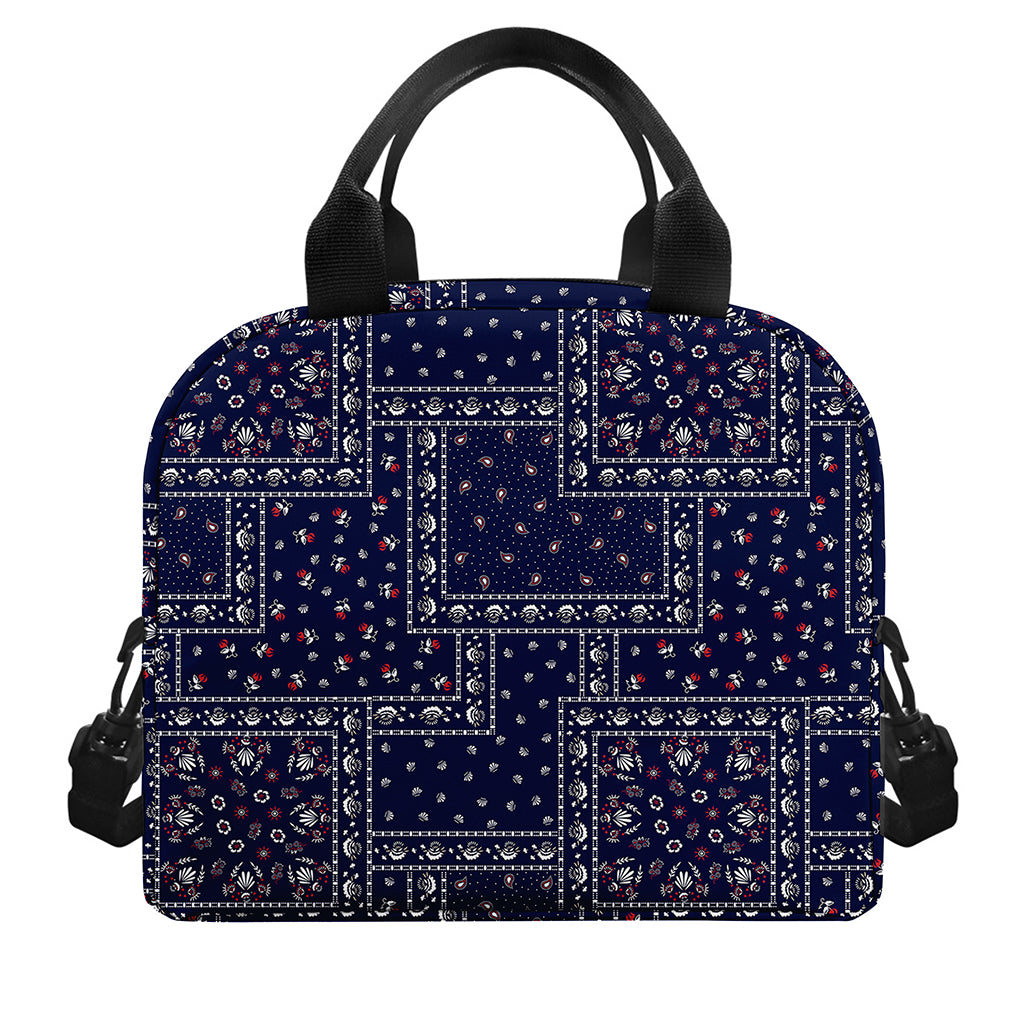 Blue Floral Patchwork Pattern Print Insulated Lunch Bag