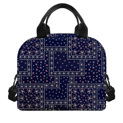 Blue Floral Patchwork Pattern Print Insulated Lunch Bag