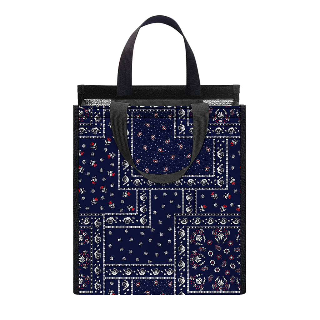 Blue Floral Patchwork Pattern Print Insulated Lunch Tote