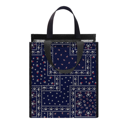 Blue Floral Patchwork Pattern Print Insulated Lunch Tote