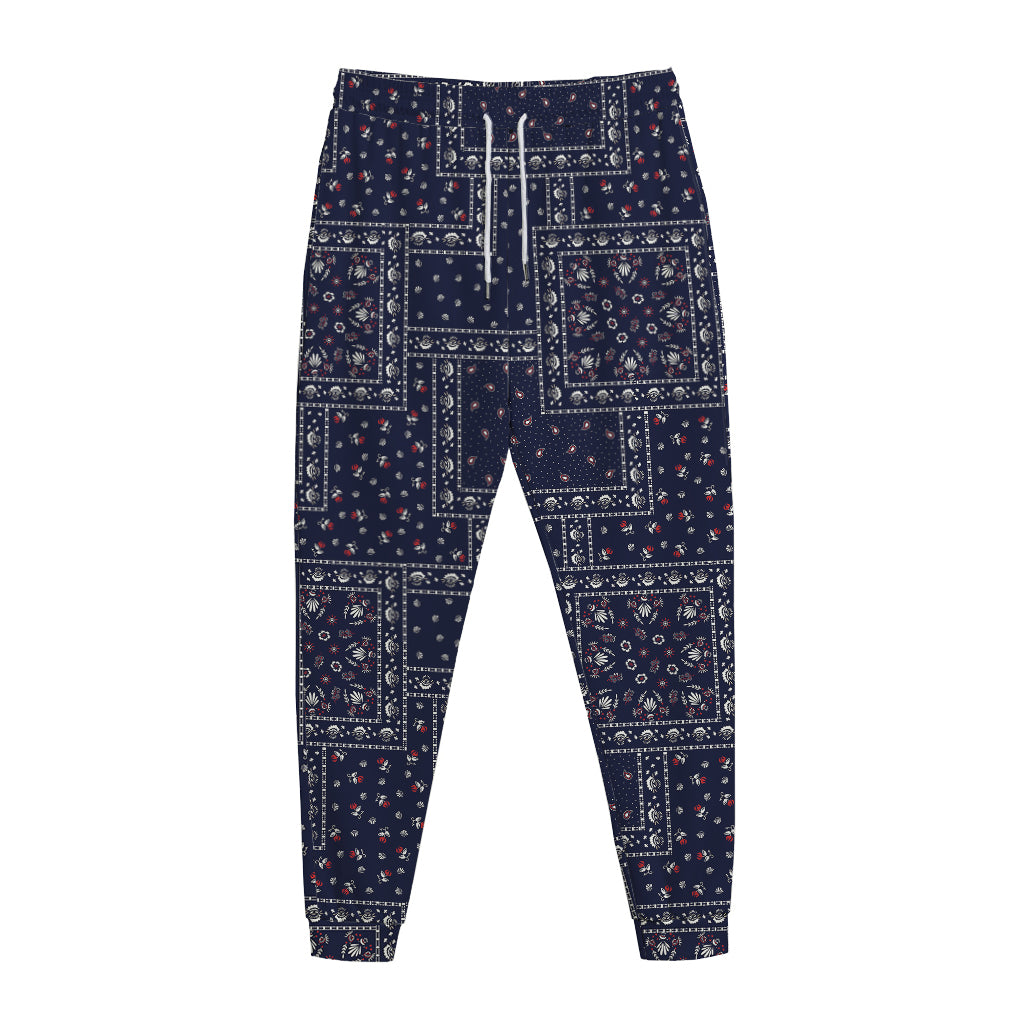 Blue Floral Patchwork Pattern Print Jogger Pants