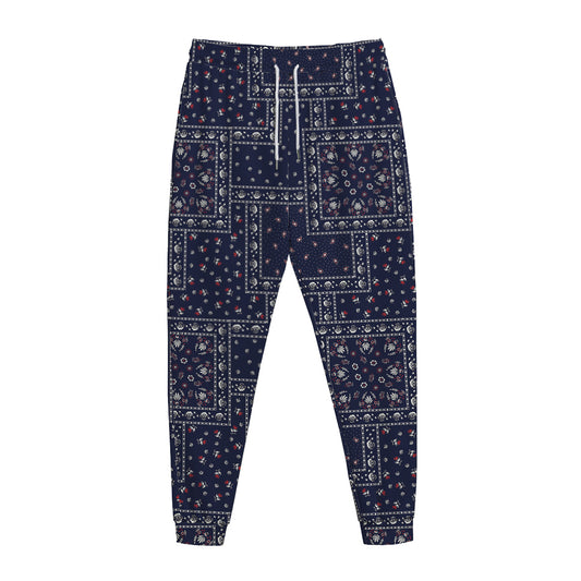 Blue Floral Patchwork Pattern Print Jogger Pants