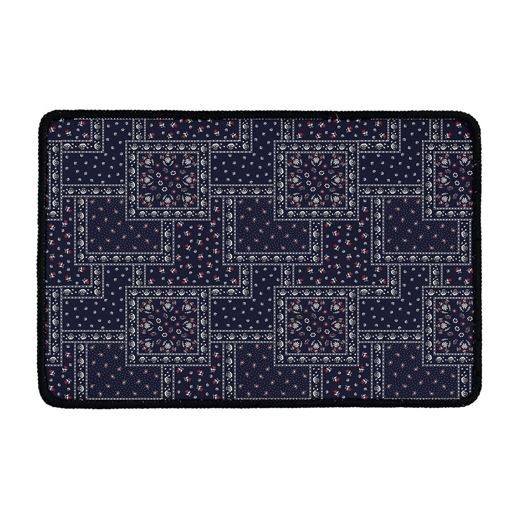 Blue Floral Patchwork Pattern Print Kitchen Mat