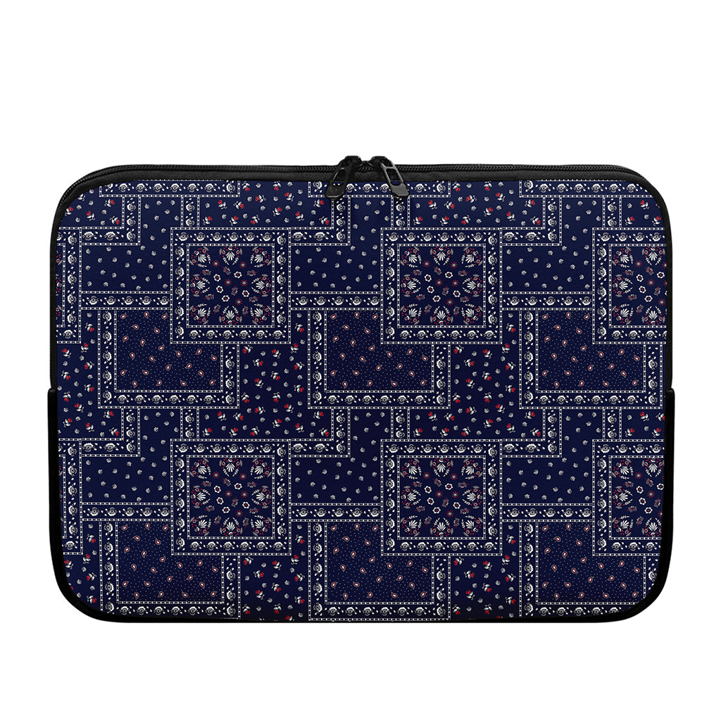 Blue Floral Patchwork Pattern Print Laptop Sleeve