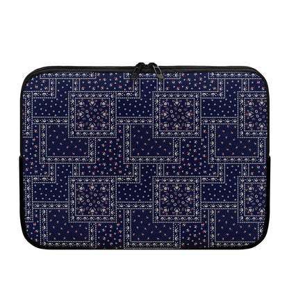 Blue Floral Patchwork Pattern Print Laptop Sleeve