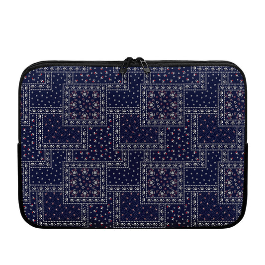 Blue Floral Patchwork Pattern Print Laptop Sleeve