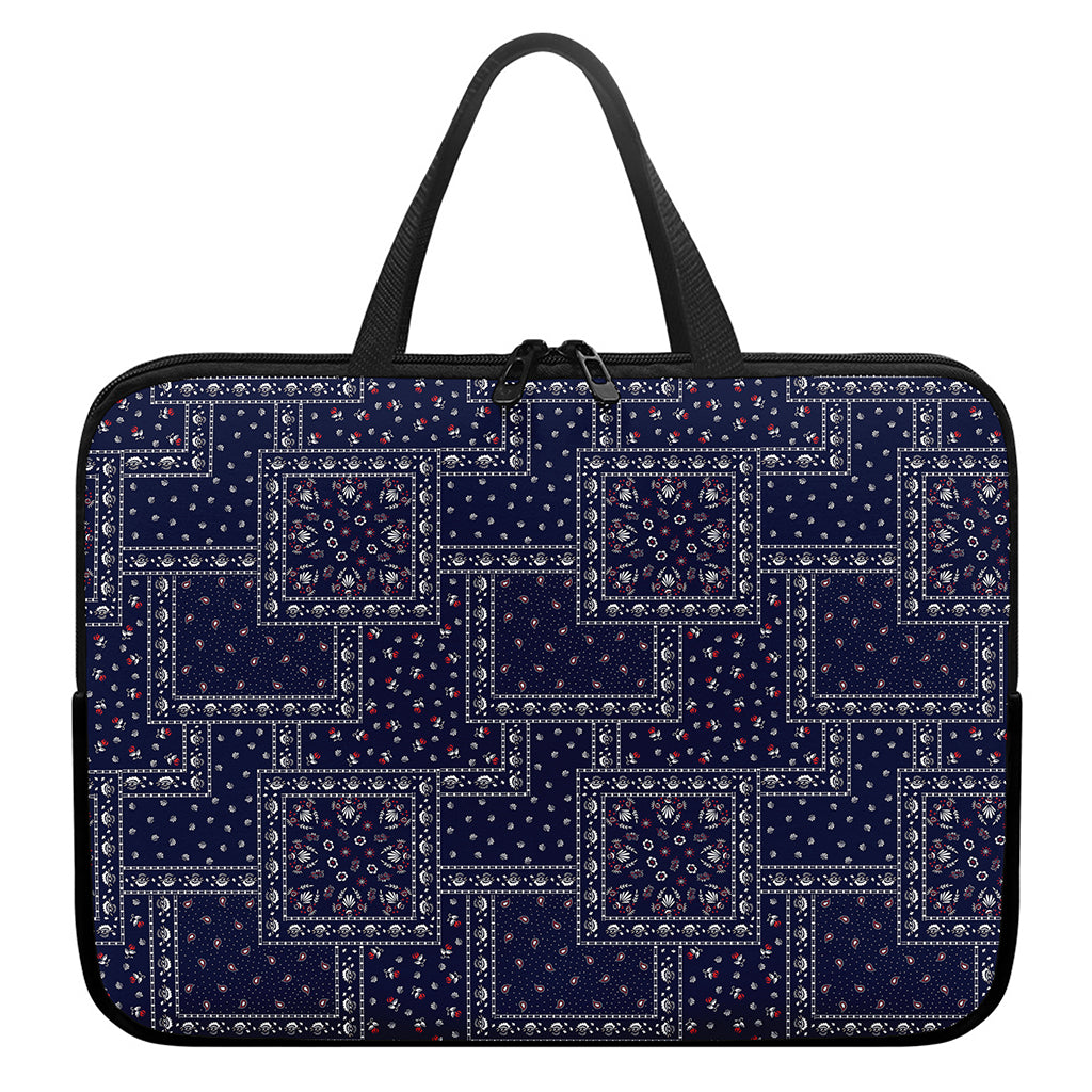 Blue Floral Patchwork Pattern Print Laptop Sleeve With Handle