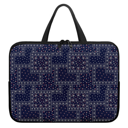 Blue Floral Patchwork Pattern Print Laptop Sleeve With Handle