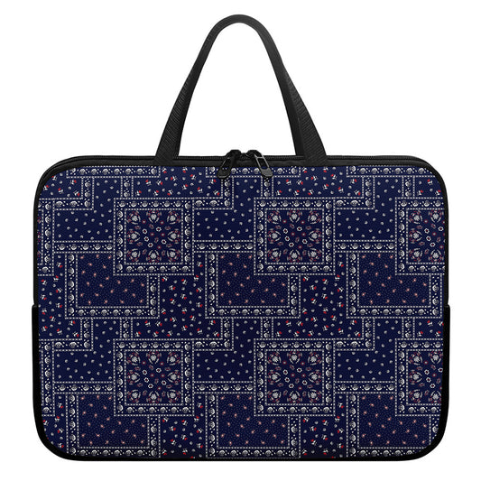 Blue Floral Patchwork Pattern Print Laptop Sleeve With Handle