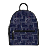 Blue Floral Patchwork Pattern Print Leather Backpack