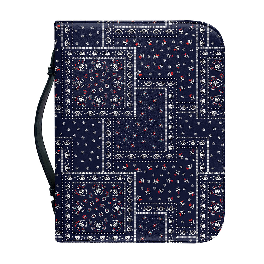 Blue Floral Patchwork Pattern Print Leather Bible Cover
