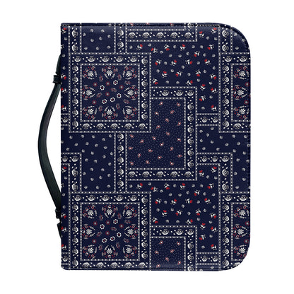 Blue Floral Patchwork Pattern Print Leather Bible Cover