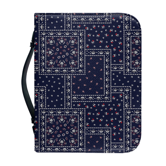 Blue Floral Patchwork Pattern Print Leather Bible Cover