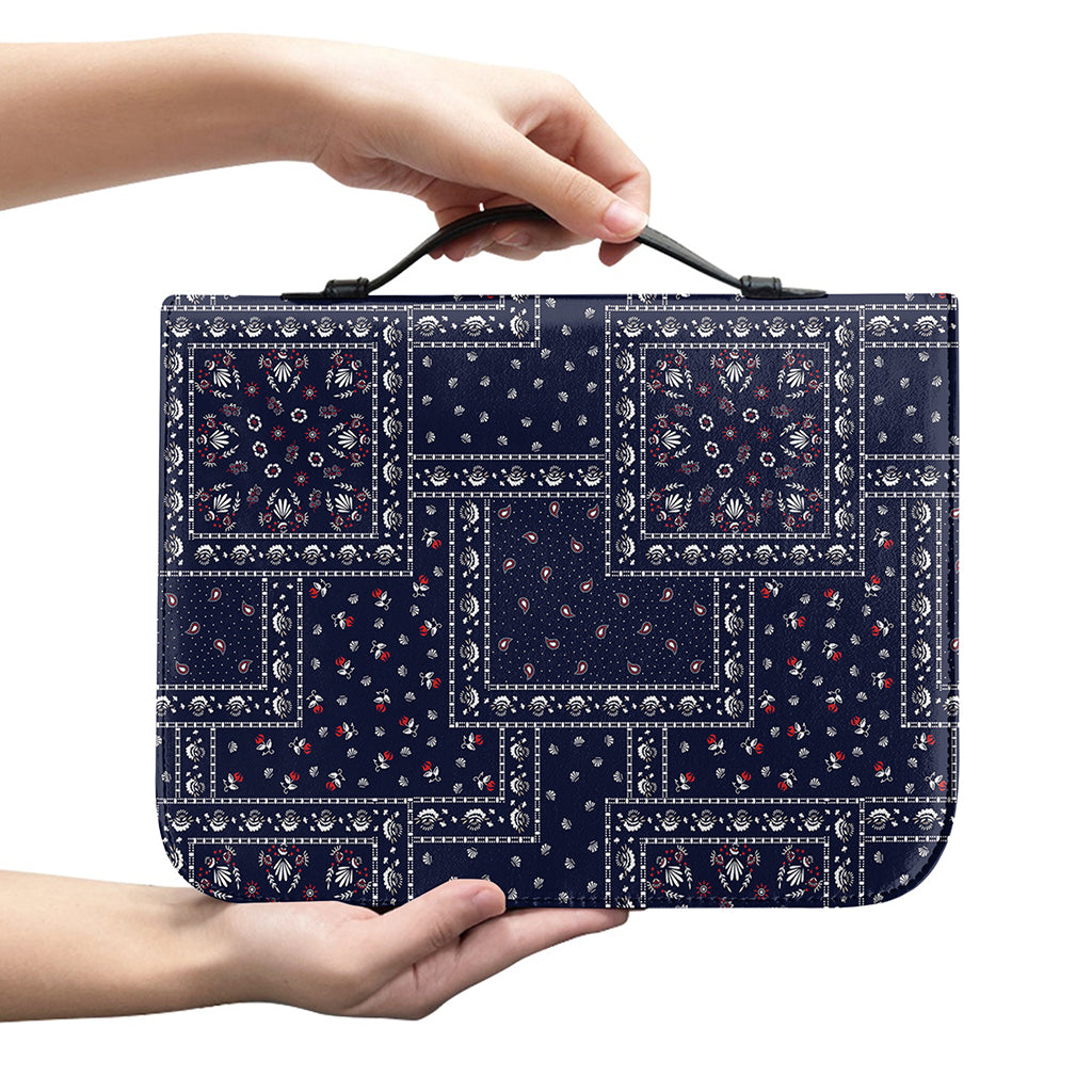 Blue Floral Patchwork Pattern Print Leather Bible Cover