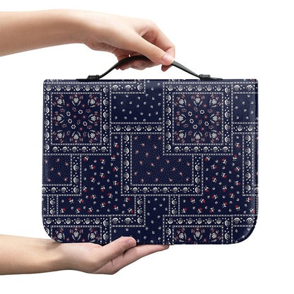 Blue Floral Patchwork Pattern Print Leather Bible Cover