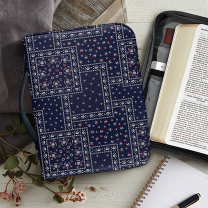 Blue Floral Patchwork Pattern Print Leather Bible Cover