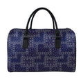 Blue Floral Patchwork Pattern Print Leather Duffel Bag