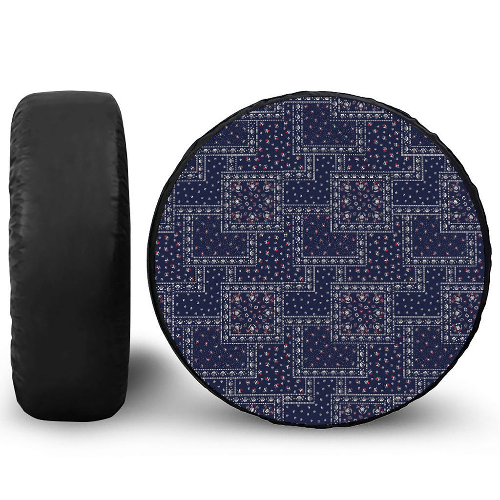 Blue Floral Patchwork Pattern Print Leather Spare Tire Cover