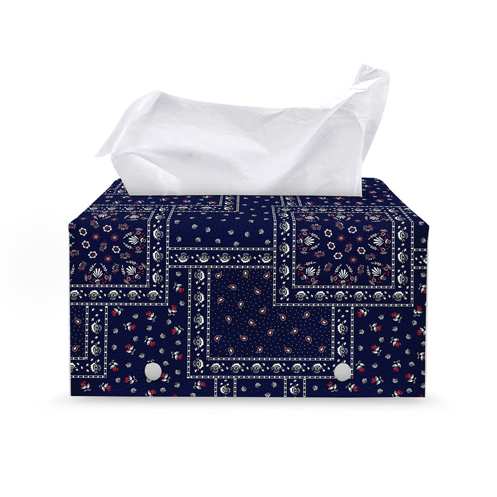 Blue Floral Patchwork Pattern Print Leather Tissue Box Cover