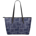 Blue Floral Patchwork Pattern Print Leather Tote Bag With Zipper
