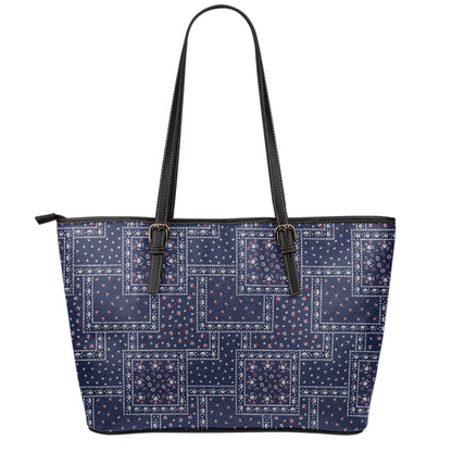 Blue Floral Patchwork Pattern Print Leather Tote Bag