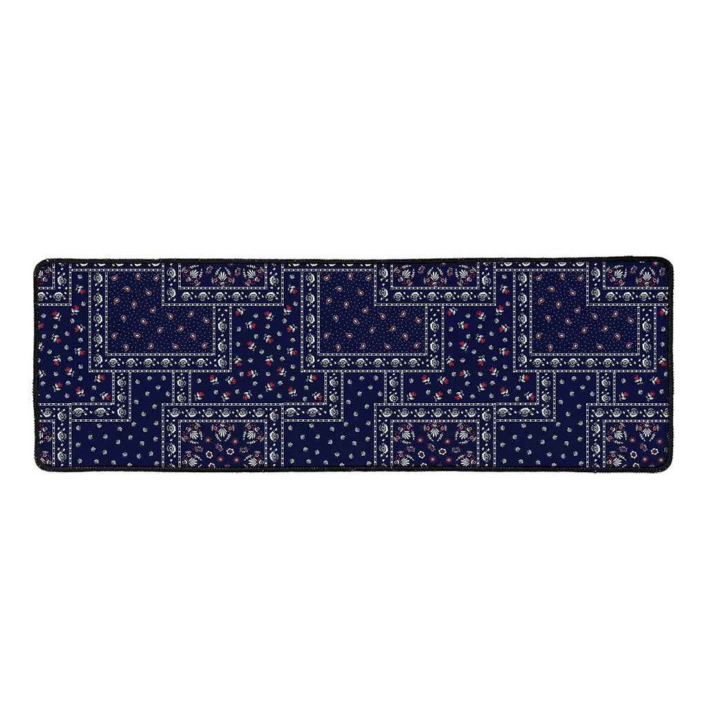 Blue Floral Patchwork Pattern Print Long Kitchen Mat