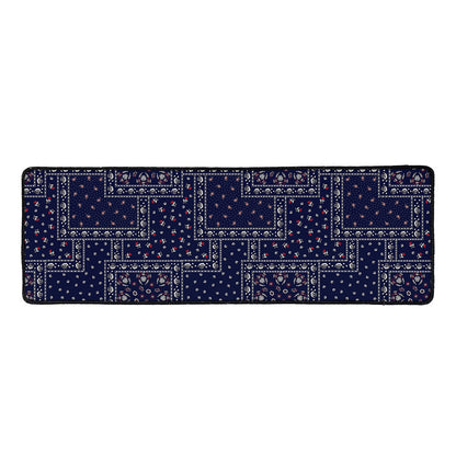 Blue Floral Patchwork Pattern Print Long Kitchen Mat