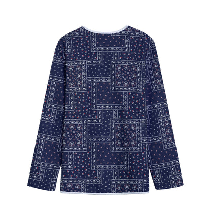 Blue Floral Patchwork Pattern Print Long Sleeve Short Coat