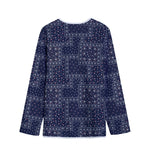 Blue Floral Patchwork Pattern Print Long Sleeve Short Coat